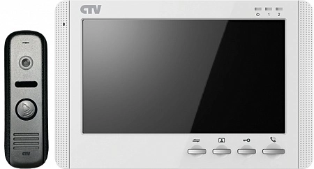 CTV - M1700M (White) Монитор цветного видеодомофона, 7&quot;, Hands free, встроенная память на 250 изображений, кнопочное управление, накладное крепление, встр. ист пит, подкл до 2 выз. панелей и 4 мониторов, цв. корпуса - белый/черный
